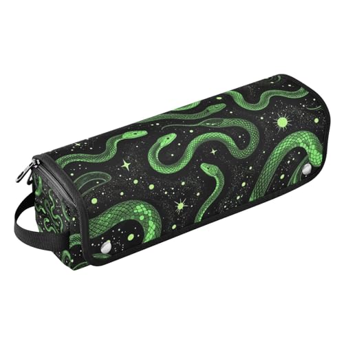 Bolsa de viaje y alfombrilla resistente al calor para herramientas de cabello, grande, para planchas, en diseño serpientes y estrellas verdes sobre fondo negro para mujeres miniatura 1