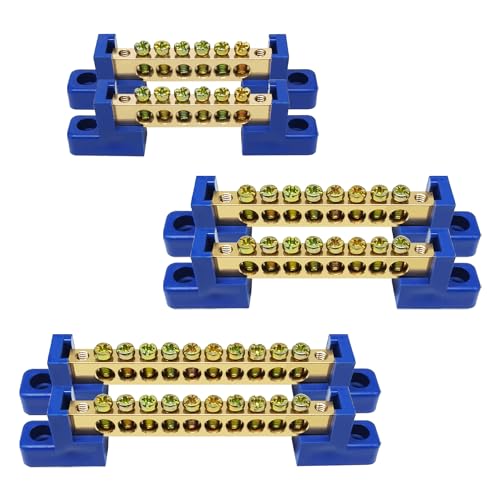Tugermoola 6PCS Grounding Bus Bar Kit 6/8/10 Positions Electrical Ground Bus Bars Brass Wire Screw Terminal Block OLA002-KIT