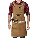 Woodworking Shop Apron - 20 OZ Heavy Duty Waxed Canvas Work Apron with Pockets for Men and Women...