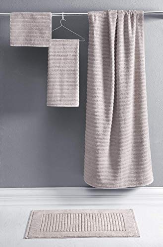 Classic Turkish Towels - Extra Large Premium Cotton Bath Sheet Set - Thick And Absorbent, Ribbed 3-Piece Luxury Bathroom Towels, 40X65 Inches, 100% Turkish Cotton (Almond Beige) #TOP6