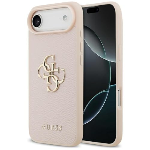CG MOBILE Guess Grained Grande coque 4G et logo classique pour iPhone 17 Air (rose)