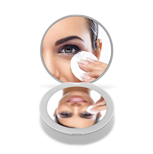 OMIRO Miroir de Poche LED, Lumineux Miroir à grossissement 1X/10X, Mini Miroir de Maquillage, pour Sacs à Main(Blanc) Cover