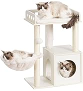 Heybly kratzbaum, Kratzsäule Holz Mit 30 x 50 cm Plattform, Kratzstamm Mit Katzenkorb Und 2 Sisal...