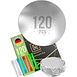 Hookah Foil with Holes シーシャ用アルミフォイル 穴あき shisha foil 直径16cm hookah foil 40ミクロン 120枚 プレカット 高耐久 アルミニウム シーシャ ボウル用 ドイツ設計 ギフト向け シリコンマウスピース8本付属 清潔再利用 専用収納ボックス付き プレミアムセット 自宅ラウンジ体験 初心者にもプロにも最適 厚手40μm仕様 M. ROSENFELD