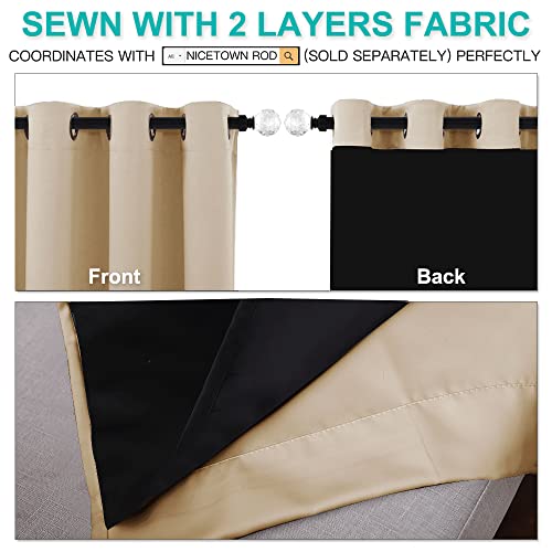 Image of NICETOWN Bedroom Full Blackout Curtain Panels, Super Thick Insulated Grommet Drapes, Double-Layer Blackout Draperies with Black Liner for Small Window (Set of 2 PCs, 42 by 63 inches, Biscotti Beige)