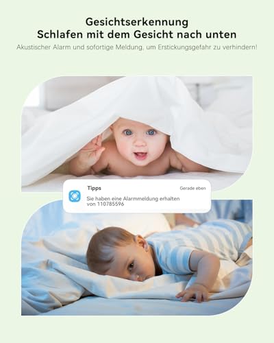 COCOCAM 2K 4MP KI Babyphone mit Kamera 5 Zoll, 2.4GHz/5GHz WLAN, Gesichtsverdeckungs Oder Bauchschlaf Alarm, Intelligentes Zeitalbum, KI-Erkennung, Automatische Verfolgung, IR Nachtsicht