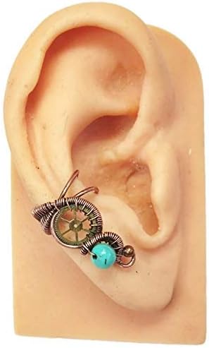 Turquoise and Bronze Steampunk Ear Cuff; Non-pierced Earring - RIGHT EAR ONLY