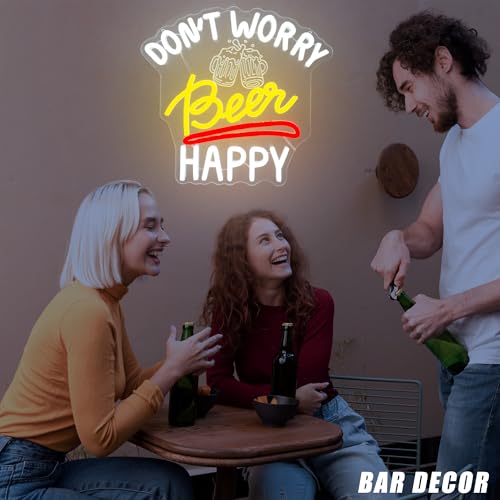 Don’t Worry Beer Happy Neon Sign for Wall Décor Retro Beer Led Sign for Bar Man Cave Beer Neon Light for Party Restaurant Gift for Men (12.7 * 11.8) by BMLOPZ - Used condition - Image 7