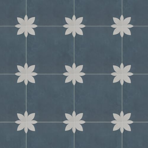 INNO STCIEKRS 16-Sheet Peel and Stick Floor and Wall Tile for Bathroom Kitchen, 9" x 9" Blue Flower SPC Self-Adhesive Vinyl Flooring Patterned Groutab