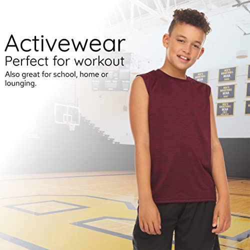Essential Elements Boys Active Shirt - Quick-Dry Athletic Workout Training Stretch Crew Neck Muscle Tank Top 5 Pack #TOP1
