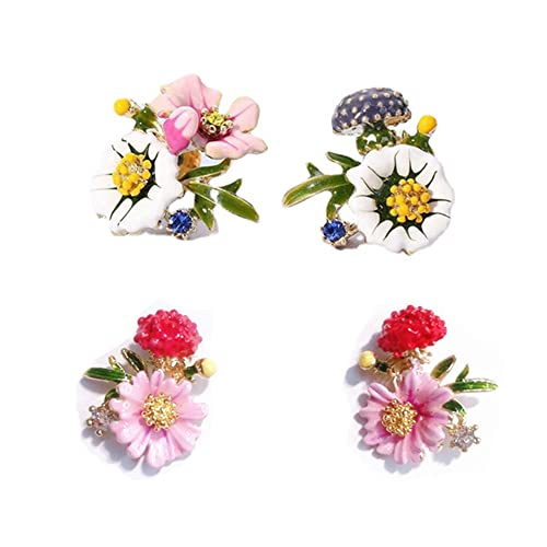 2Pcs/Set Gold Plated Cz Pink And White Daisy Sunflower And Red Purple Poppy Flower Charm Women Girls 14K Stud Earrings Yellow Blossom #TOP17
