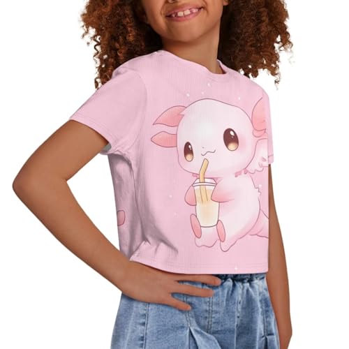 Image of Girl Crop Top Shirts for Summer Cute T Shirts Short Sleeve Tees for Kids 5-16