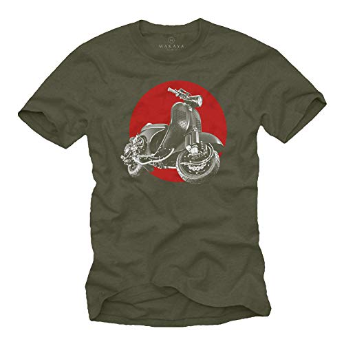 MAKAYA Magliette con Stampa - Vintage Tuning Scooter - Retro T-Shirt Motorino Uomo Verde M