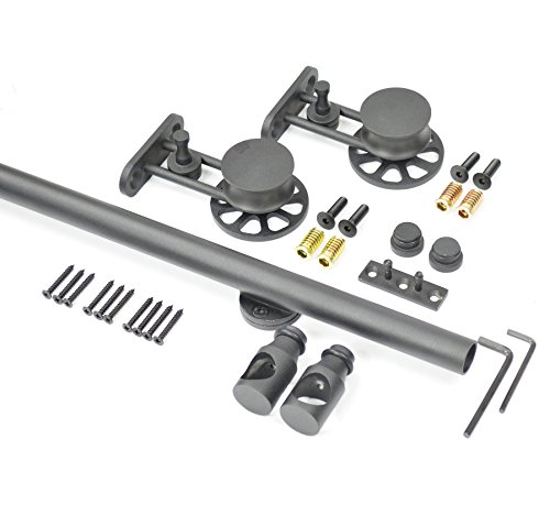 DIYHD Black Spoke Wheel Barn Door Hardware Kit #TOP8