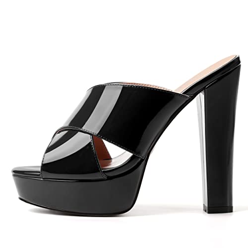 WAYDERNS Womens Slip On Patent Peep Toe Dating Fashion Block High Heel Platforms Sandals 5 Inch2