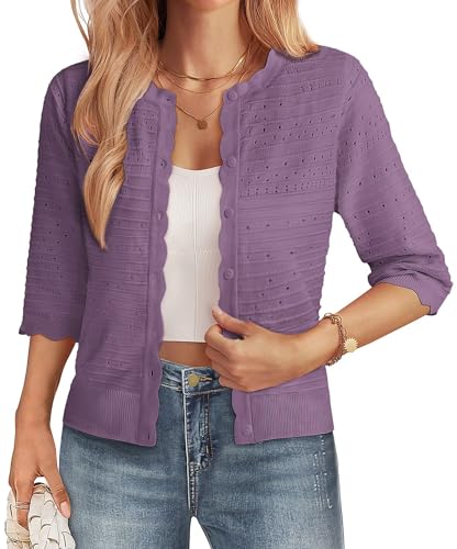 Image of GRACE KARIN Womens 3 /4 Sleeve Cardigan Sweater, Lightweight Cropped Cardigan Trendy, Dressy Casual Crochet Bolero Shrugs