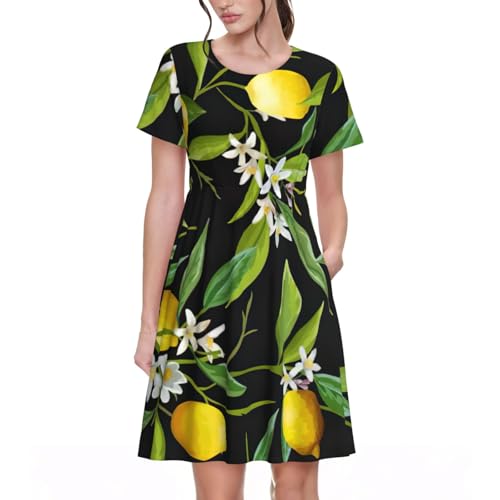 Robe d'été fleurie avec imprimé citron frais pour un confort fluide