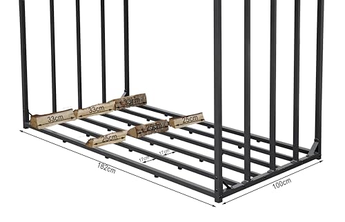 QUICK STAR Metall Kaminholzregal Außen 185 x 100 x 185 cm, Basic - 30 mm Stahlprofil, Anthrazit, Wetterfest, Kapazität 3,5 m³ (5 SRM), XXXL Garten Kaminholzunterstand Stapelhilfe