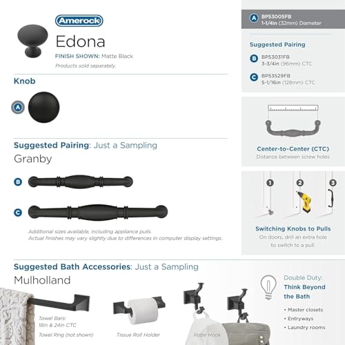 Image of Amerock 1-1 /4 inch Round Edona Matte Black Cabinet Knob