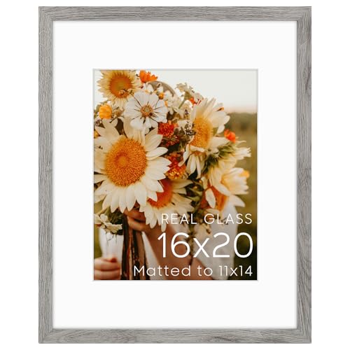 Golden State Art 16x20 Gray Picture Frame Mat for 11x14 Real Glass