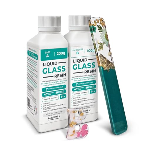 Résine Époxy Transparente Liquid Glass, Effet Verre - Idéale pour Bricolage, Bijoux, DIY et décorations, créations artistiques, modélisme. Colorable, facile à utiliser (300 gr)