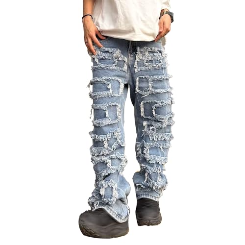 Fashion Ripped Hip Hop Jeans for Men Distressed Destroyed Denim Pants Skinny Slim Fit Daily Trousers