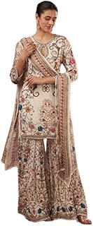 Off White Ethnic Kurti Sharara Set with Dupatta for Women | Elegant Straight Kurta with Flared Sharara | Viscose Muslin Fa... Price In India