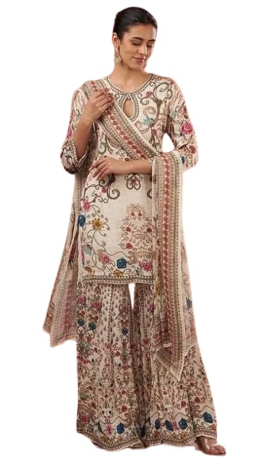 Off White Ethnic Kurti Sharara Set with Dupatta for Women | Elegant Straight Kurta with Flared Sharara | Viscose Muslin Fa... - Review, Price and Buying Guide