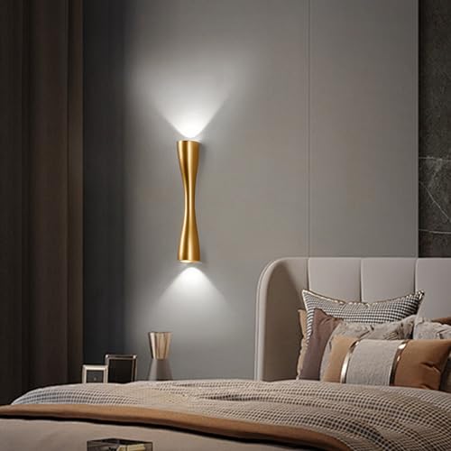 Image of Aomesinc Modern Gold Wall Sconce Up Down Wall Light Lamp Indoor LED Lighting for Bedroom Living Room Bathroom Bedside Hallway(13.8'',White)