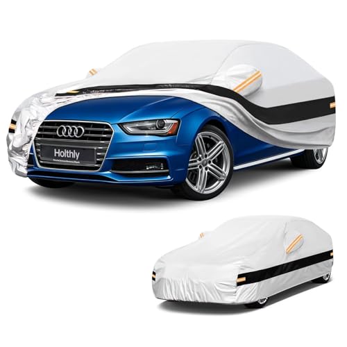 Image of 10 Layers Sedan Car Cover Custom Fit for Audi A4 /S4 (1994-2026), Waterproof All Weather for Automobiles, Outdoor Full Cover Sun Dust Rain Protection with Cotton. Silver