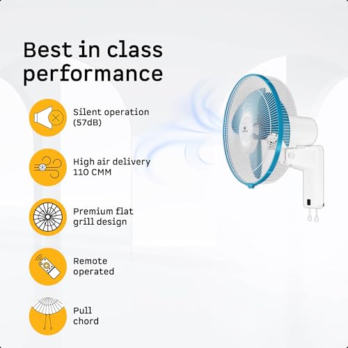 Image of atomberg SilenceAire Hi-Speed 400mm Wall Fan | Energy saving | Ideal for Home & Office | Silent BLDC Wall Fan | 60W | Remote with Oscillation, Timer, Sleep | 2 Years Warranty (Aegean Blue)