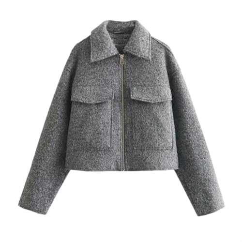 Manteau court tweed JXQXHCFS veste zip crop contre le froid