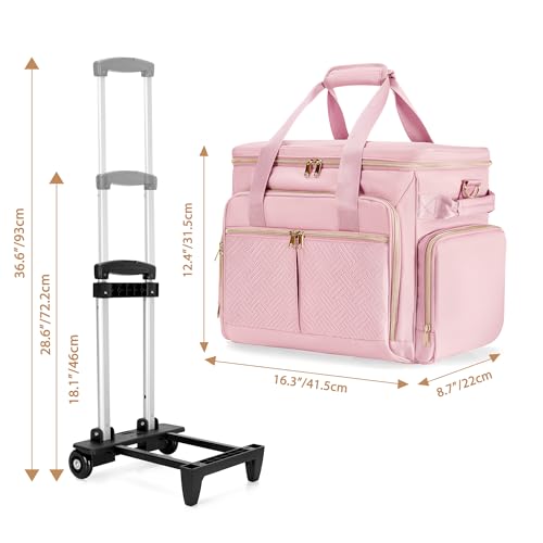 Image of Rolling Scrapbook Bag with Wheels, Rolling Craft Bag Cart Organizer | Scrapbook Storage Tote Bag with Detachable Trolley, Shoulder Strap, Fits 15.6 inch Laptop, Art Supplies Bag (Patent Design)