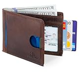 SERMAN BRANDS RFID Blocking Slim Bifold Genuine Leather Thin Minimalist Front Pocket Wallets for Men Billfold Wallet Men Gift (Texas Brown 2.0)