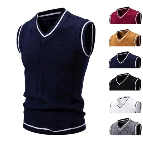 Men's V-Neck Sleeveless Sweater Embroidered Color Lined Vest2