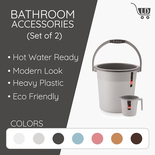 Image of Modern Heavy Plastic Bathroom Set Of 2-20L Bucket & 1L Mug Combo, Light Grey