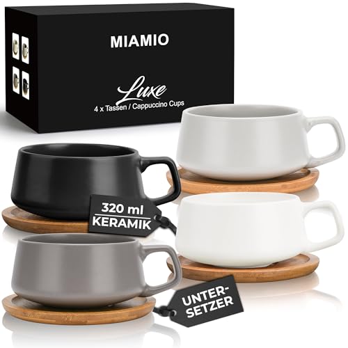 MIAMIO Luxe Kaffeetassen Set, 4 Farben mit Untersetzer