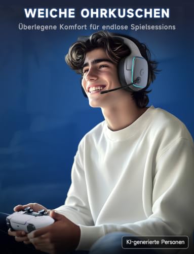 Gvyugke Wireless Gaming Headset für PS5, PS4, PC, Switch, Mac, Handy, Grau – Ansicht 6