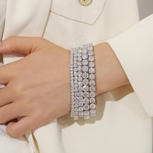 Gem's Beauty Womens Bracelets Moissanite Tennis Bracelets for Women | 18k White Gold Men Bracelets | 925 Sterling Silver Bracelets for Women Gifts | 3-6.5mm Moissanite, Size 6-7.5 Inch2