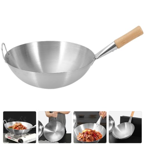 Sartén Wok de acero inoxidable con mango de madera miniatura 7