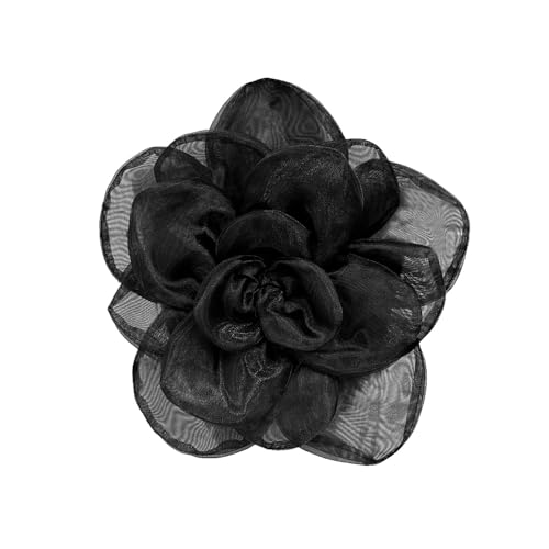 Image of Large Camellia Flower Brooch Pin for Women Fashion Dainty Lightweight Organza Satin Fabric Big Brooches Lapel Pins Wedding Dance Party Dress Accessories Exaggerated Jewelry Gift