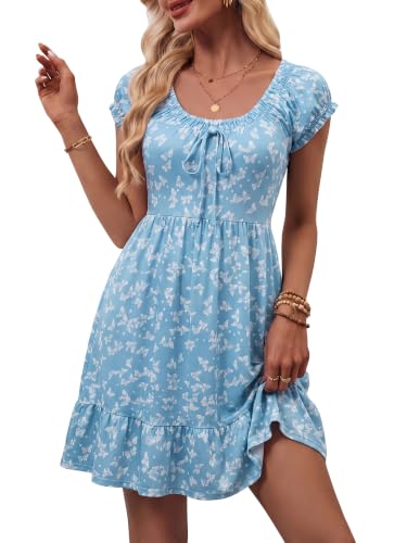 Image of HUHOT Teen Petite Women Floral Short Summer Mini Dresses with Pockets Cute Milkmaid Sundress 2026
