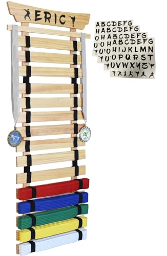 Victory Martial Arts 15 Belt Taekwondo Belt Display Rack with Stickers, Pine (15 Belt)