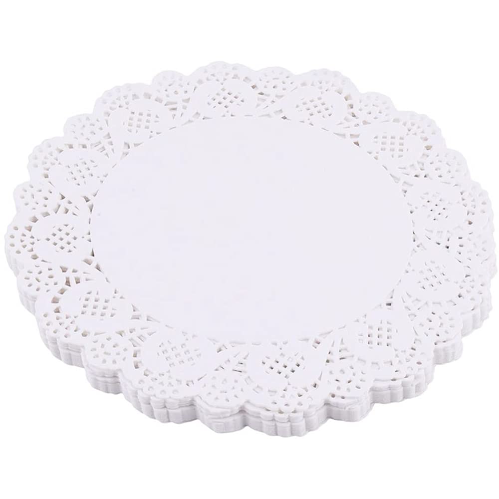ANCLLO 140Pcs White Lace Round Paper Doilies Cake Packaging Pads Wedding Tableware Decoration (9.5 Inch)