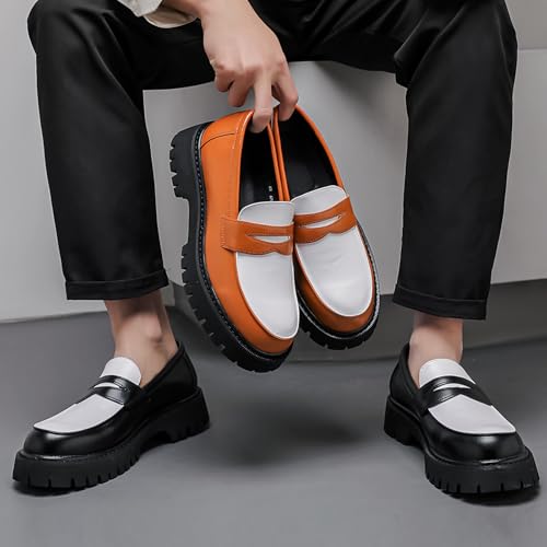 Men's Leather Color Block Chunky Platform Penny Loafers Classic Round Toe Slip-On Lug Sole Business Dress Shoes Daily Work Office Casual Shoes2
