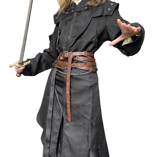 HiiFeuer Medieval DIY Faux Leather Metal Chain Belt, Vintage Adjustable Thin Belt For Women, Retro Skinny Belt For Dresses3