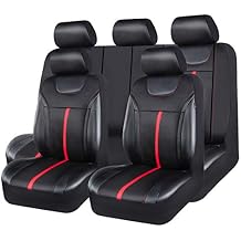 CAR PASS Sporty Carbon Leather Universal Car Seat Cover with Zipper Design, Fit for Suvs, Vans, Sedans, Trucks, Airbag Compatible Carbon Leather Full Set, Black-Red