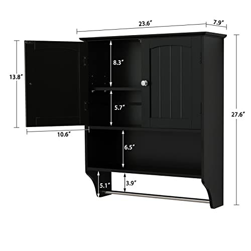 Iwell Black Bathroom Wall Cabinet With 1 Adjustable Shelf & Double Doors, Medicine Cabinet For Bathroom, Wall Mounted Bathroom Cabinet, Black #TOP2