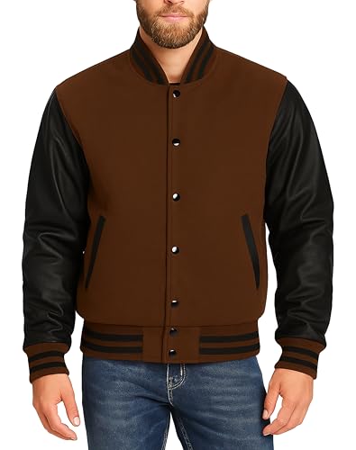 Image of LP-FACON Unisex Varsity Letterman Jacket | Mens College Baseball High School Bomber Wool + Faux Leather Jacket