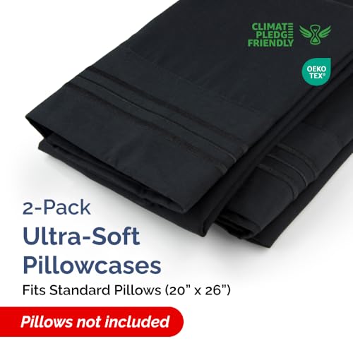 Standard Pillow Cases Set of 2 - Ultra Soft Cozy Pillowcase Covers - Black by CGK Unlimited - Used condition - Image 2